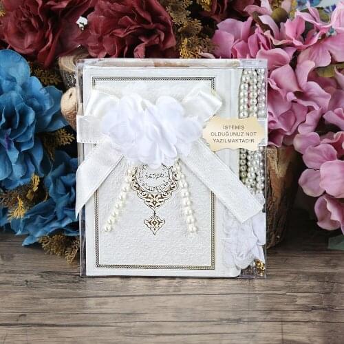 Mothers Day Gift White Bag Boy Thermo Leather Quran, Rose Rosary Set FREE SHİPPİNG