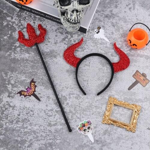 Halloween Demon Horn Hair Band Demon Triangle Fork Set Suitable For Halloween Christmas Party Costume Cosplay Decoration