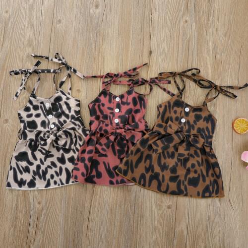 Pudcoco 2-6Y Dress Summer Lovely Kids Girls 4Colors Leopard Printed Sleeveless Knee-Length A-Line Sundress O-Neck Clothes Outfit