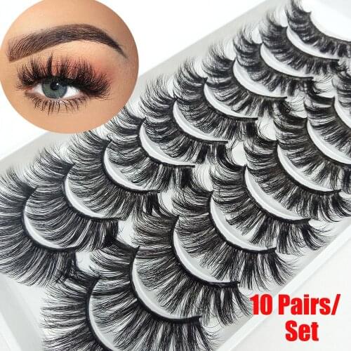 Lashes 10 Pairs 3D Faux Mink Fluffy Soft Wispy Full Volume Thick Natural Long False Eyelashes Reusable Handmade Eye Makeup Tools