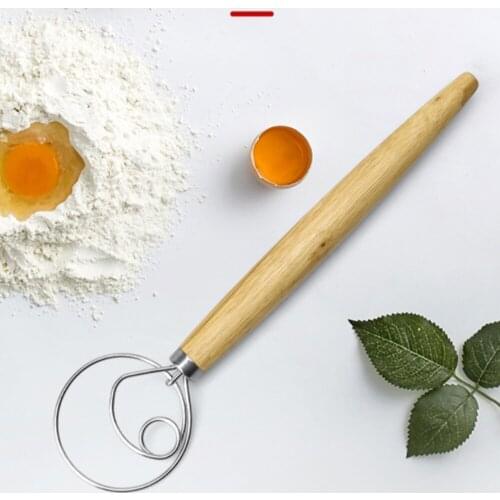 DIY Bread Dough Tools Bake Accessories Stainless Steel Coil Egg Beater Wooden Handle Agitator Dough Whisk Gadget