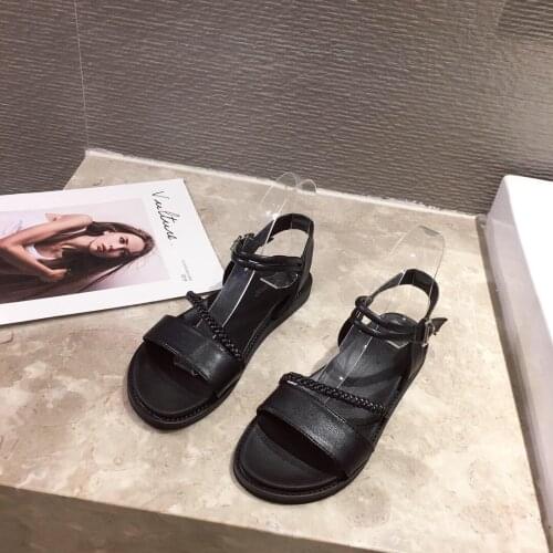 New 2021 Summer Shoes Women Sandals Strap Fashion Woman Beach Shoes Buckle Ladies Flat Heels Peep Toe Platform Outdoor Sandals