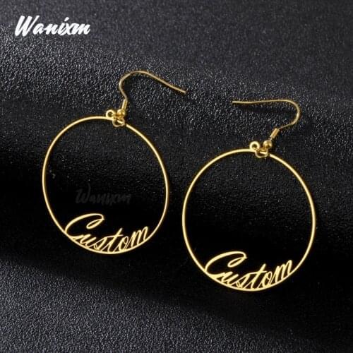 Custom Stainless Steel Name Hoops Earrings for Women Customized Personalized Earrings Big Round Boucle Oreille Femme Jewelry