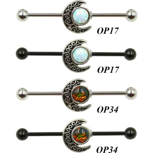1pc Opal StoneGemmed Moon Helix Earring Industrial Barbell Ear Piercing Jewelry Come with Three Barbells