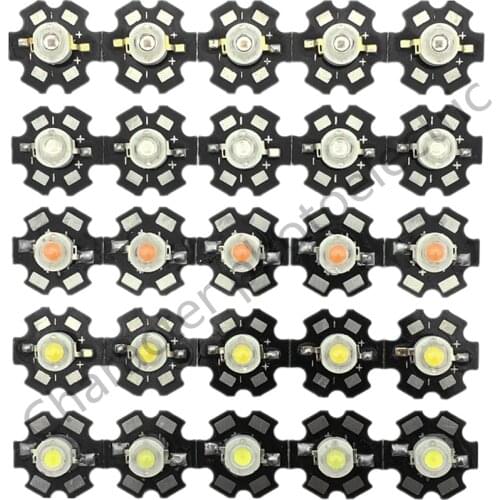 50pcs 1W 3W High Power warm white Natural white Cool white red green Blue Royal blue 660nm LED with 20mm star pcb