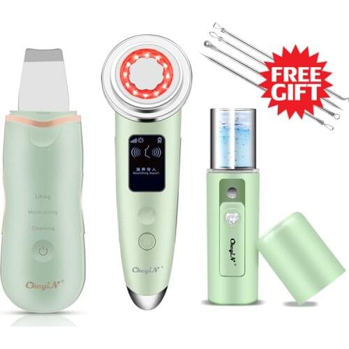 Ultrasonic Skin Scrubber LED Photon Skin Rejuvenation Beauty Massager Nano Facial Sprayer Wrinkle Removal Facial Cleansing Kit