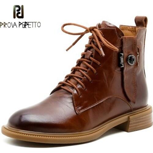 Vintage Martin Boots Low-heeled Round Toe Lace-up Side Zipper Fashion Oil Wax Leather Metal Buckle Thick Heel Ankle Boots