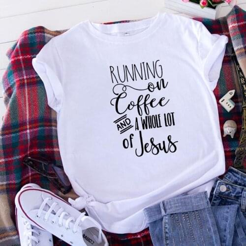 Running on Coffee Funny T Shirt Women Summer Short Sleeve Cotton Tshirt Women O-neck Camiseta Mujer Casual Tee Shirt Femme Top