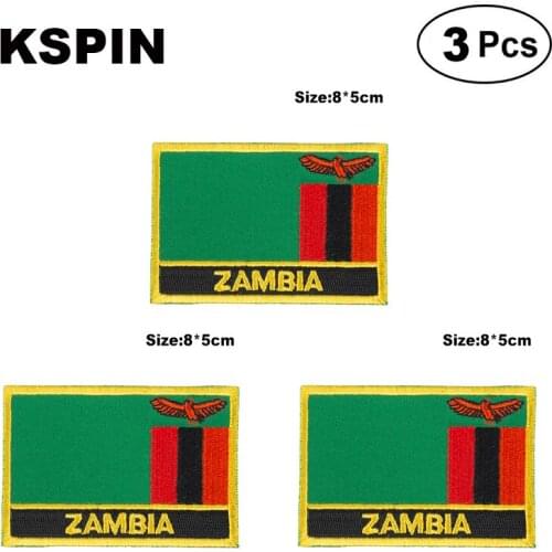 Zambia Rectangular Shape Flag patches embroidered flag patches national flag patches for clothing DIY Decoration