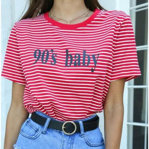 Bigsweety Vintage Stripped T Shirt New Fashion Clothes for Women Summer Tops Letter 90s Baby Printed Tshirt Harajuku Streetwear