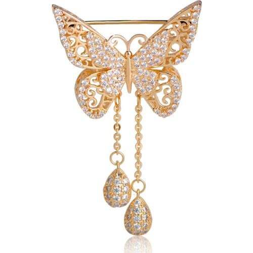 FUNMOR Luxurious Butterfly Style Copper Brooches Pins Shiny Full Zircon Insect Corsage Women Girls Gift Wedding Party Jewelry