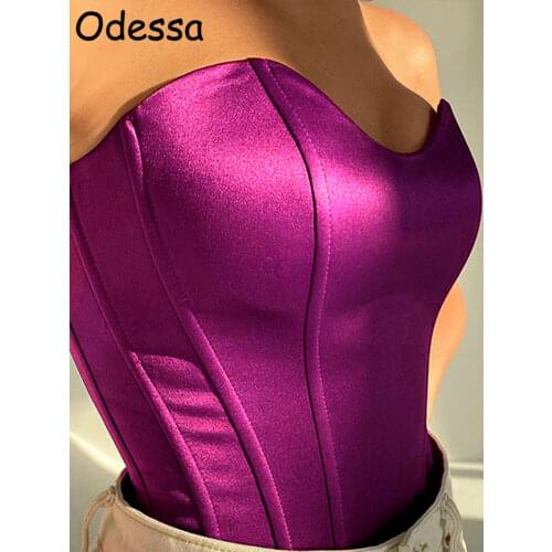 Odessa Fashion Sexy Satin Corset Top Women Spring Summer Y2K Off Shoulder Party Bustier Ladies Strapless Casual Tube Tops 2021