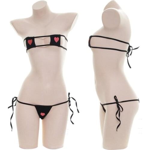 Women Sexy Bikini Heart Block Lace Up Bra Panties Briefs Erotic Underwear Set Bra Panties Briefs Erotic Underwear Set Bra Pantie