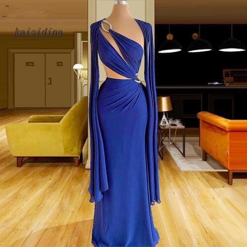 New Royal Blue Prom Dresses Muslim Mermaid Celebrity Dresses Evening Wear Arabic Vestidos De Fiesta Dubai Evening Gowns