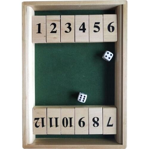 1-2 Players Shut The Box Dice Game Classic Wooden Board Game with 2 Dice