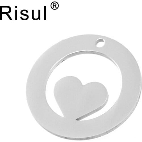 Risul lovers Heart in Round pendants personalized print pendant both sides mirror polished Stainless steel high quality 10pcs