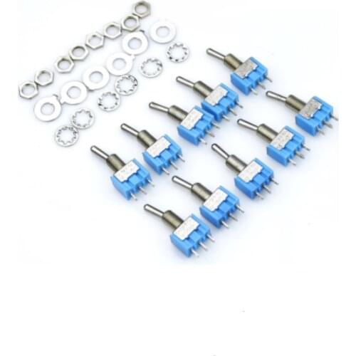 10Pcs SPDT ON/ON AC125V 6A Blue Mini 2 Positions 3 Pins Latching Micro Toggle Switches MTS-102