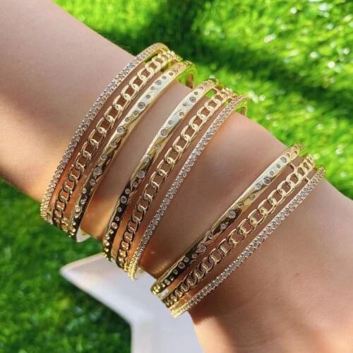 3PCS, Crystal Zircon Bracelet Ladies CZ Pave Multi-layer Adjustable Bangles Cuffs Gold Color Charm Bracelets Jewelry Gift