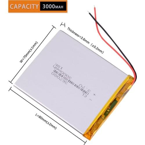 3pcs /Lot 3.7V 407080 3000 mAh lithium Li ion polymer rechargeable battery For GPS Tablet PC Speaker E-book power bank PAD PSP