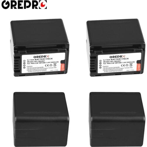 4Pcs 3900mAh VW-VBT380 VW VBT380 Battery for Panasonic VW-VBT190, HC-V720, HC-V727, HC-V730, HC-V750, HC-V757, HC-V760, HC-V770