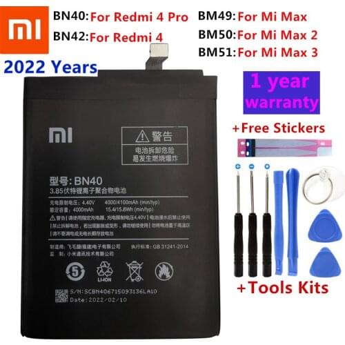 Original Battery BN40 BN42 BM49 BM50 BM51 For Xiaomi Redmi 4 Pro Prime 3G RAM 32G ROM Edition Redrice 4 Redmi4 Mi Max Max2 Max3