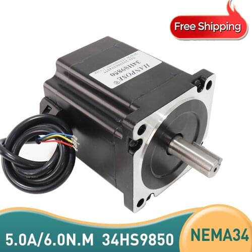 Free supply of high torque NEMA34 stepping motor 86x98mm 34HS9850 5.0A 6.0N. M 86 Series motor ow noise motor 2-phase 4-wire