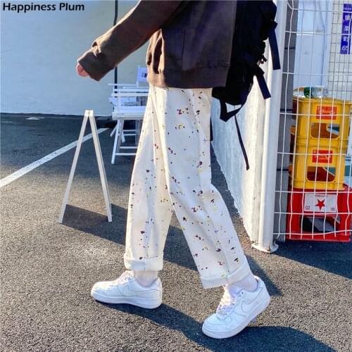 2021 Spring Summer Casual Harem Pants Spot Print Men Japanese Streetwear Trousers Fashion Loose Straight Couple Pant