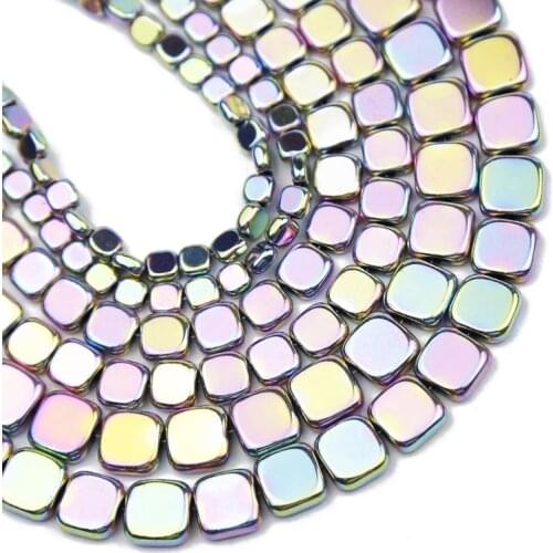 Natural Hematite Stone 4/6/8MM Light Purple Flat Square Spacers Loose Beads For Jewelry Making Charm Bracelets DIY Accessories