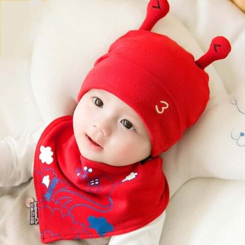 Cotton Baby Caps+Baby Bibs Cartoon Toddler Boy Girl Ear Protect Headscarf Feeding Stuff Set Infant Outdoor Sleeping Wear Clothes