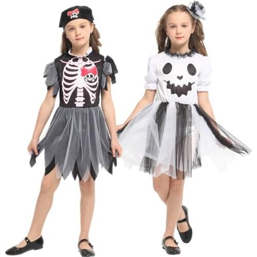 Halloween costume spooky little girl spooky pirate cosplay costume kids party dress Skeleton costume