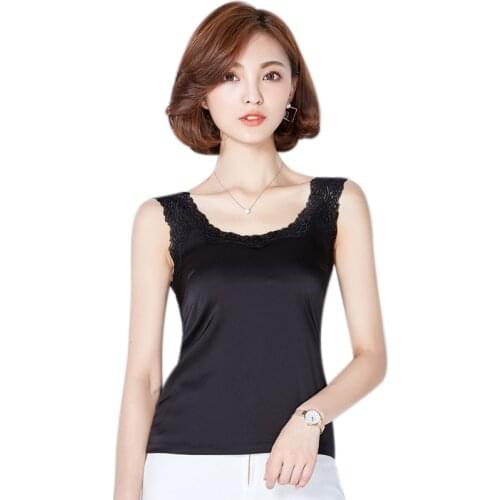 Lace Tank Tops 2020 Silk Women Shirt Casual Camis Sleeveless Blusa Summer Crop Top Clothes Feminina Black Gray Beige Sexy Vest