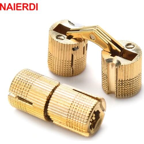 4PCS NAIERDI Copper Brass Furniture Hinges 8-18mm Cylindrical Hidden Cabinet Concealed Invisible Door Box Hinges For Hardware