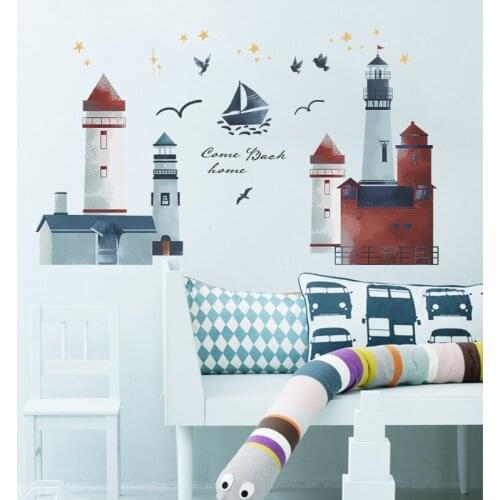 Cartoon lighthouse seagull wall sticker Living room bedroom home decoration wallpaper kids room nursery Beautify decor stickers