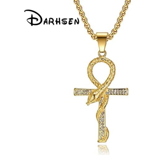 Male Men Necklace Pendants Egyptian Ankh Crux Ansata Cross Silver Gold Color Fashion Christian Jewelry Box Chain Stainless Steel