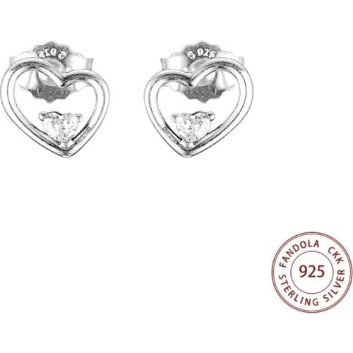 Genuine 925 Sterling Silver Asymmetric Hearts of Love Stud Earrings For Women Wedding Earings Fashion Jewelry brincos