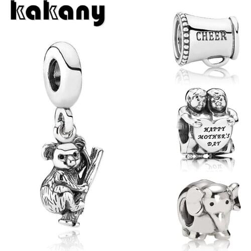 2019 New Standard 925 Sterling Silver Cheerleader Loudspeaker Mothers Day African Elephant Beads Koala Charm Pendant