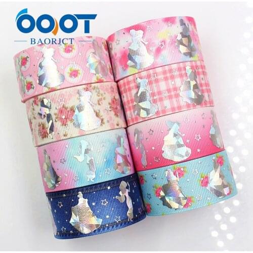 OOOT BAORJCT G-18609-413 25 mm 10 yards laser Silver Cartoon love Printed grosgrain ribbon DIY headdress wedding gift wrap