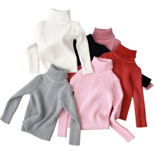 2019 Autumn Winter Girls Sweater Children Colthes Thick Girls Pullover Solid Turtleneck Knitted Sweaters for Girs 4-13Y RT146