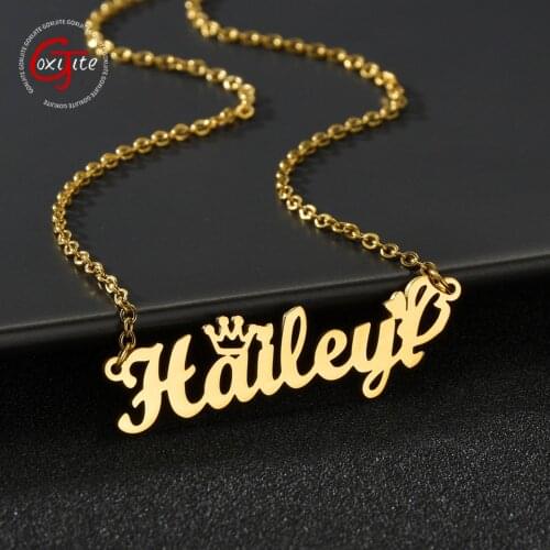 Goxijite Name Necklace With Fairy Personalized Stainless Steel Crown Initial Name Choker Pendant Necklace Best Custom Gift