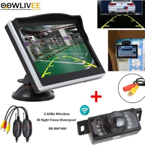 OOWLIVEE Parking Monitor for rear view camera 5" LCD Car Monitor Video Input For Camera Night Vision Wireless Parking Assistance