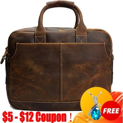 CGA Briefcase Messenger Bag Mens Genuine Leather 14'' Laptop Bags For Men Briefcases Office Business Tote For Document Bolsos