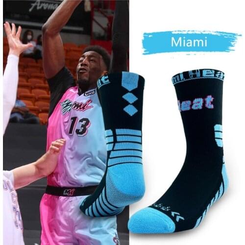 Heat Fire Professional Super Star Miami Basketball Team Men Elastic Socks Elite Thick Sports Damping Skateboard Towel Bottom Sox