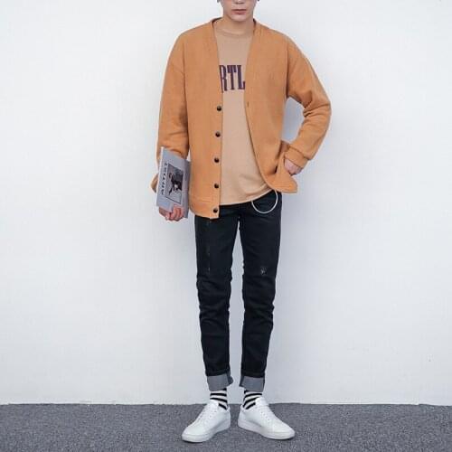 Autumn And Winter Korean-style Simple Solid Color Loose-Fit Knit Cardigan Mens Casual V-neck Knit Jacket-MenS Wear