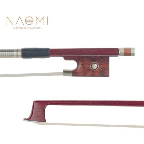 NAOMI 4/4 Size Violin/Fiddle Bow Brazilwood Bow Round Stick White Horsehair W/Snakewood Frog Horsehair Well Balance