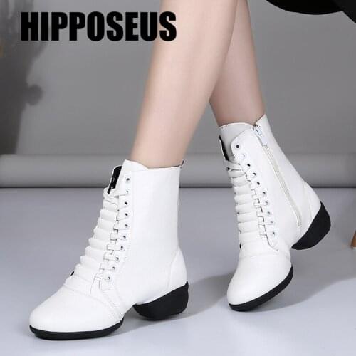 Hipposeus Ballroom Dance Sneakers for Woman Girls Ladies Modern Jazz Soft sole High top Boots Square Dance shoes Wholesale