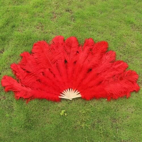13 Bone Red Natural Ostrich Feathers Fan Halloween Party Wedding Celebration Belly Dance Show DIY Decorative Feathers Fan