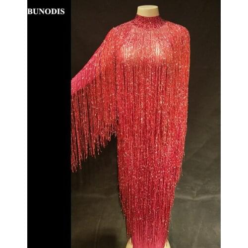 ZD443 Women Sexy Net Yarn Long Skirt 8 Colors Available Full Of Sparkle Tassel Nightclub Party Stage Wear Bling Costumes