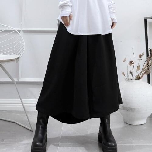 Womens spring and Autumn classic dark Yamamoto style casual loose nine point wide leg pants