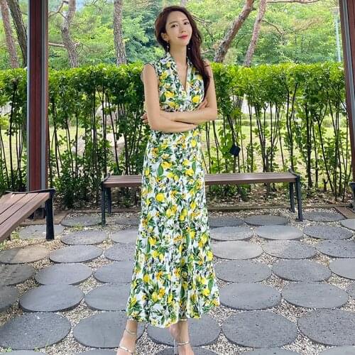 Women Maxi Floral Dress Summer 2021 Runway Elegant Boho Fairy KoreanCasual Sea Beach Vacation Party Night Long Vestidos New