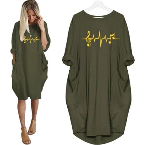 Music Pulse Heartbeat Clef Print Dress women long-sleeved irregular dress